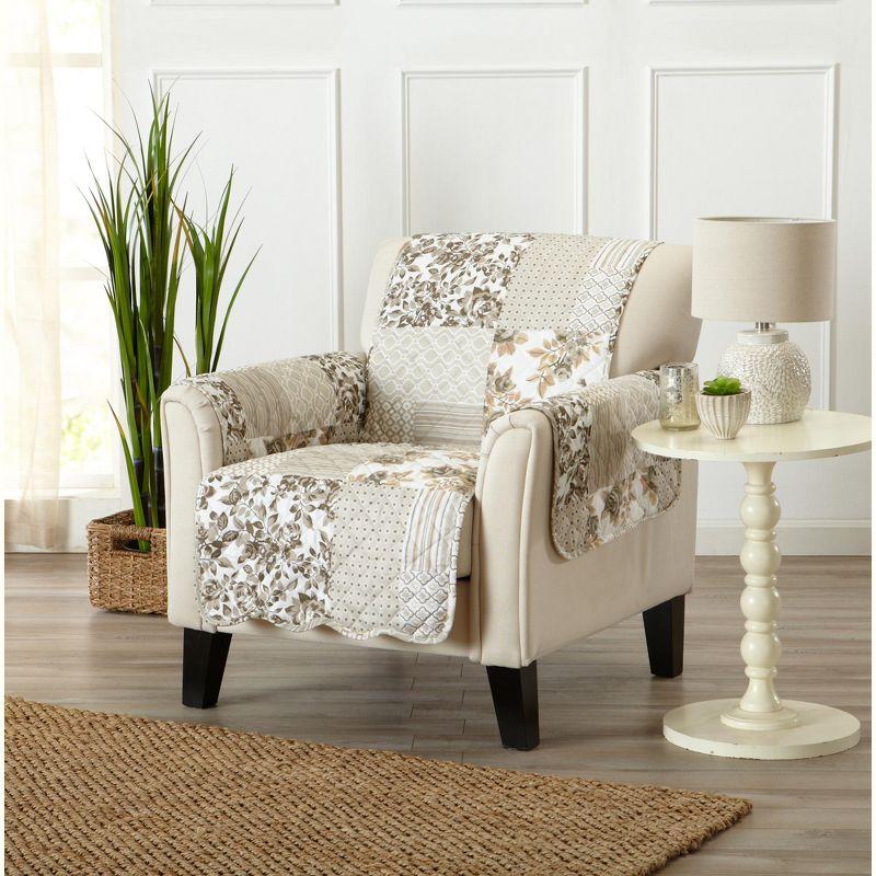 Taupe Patchwork Reversible Chair Furniture Protector Slipcover