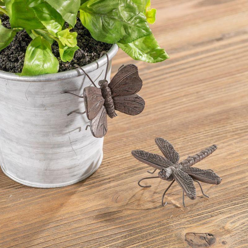 Distressed Iron Dragonfly and Butterfly Pot Sitter Set