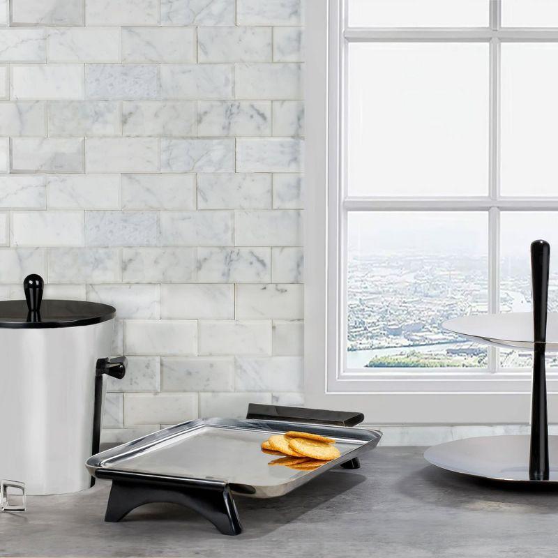 Nambe Circa Ice Bucket with Tongs, Stainless Steel with Black Resin Handles, Keeps Ice Cold, Barware Essential, for Home, Outdoor, Restaurant Use