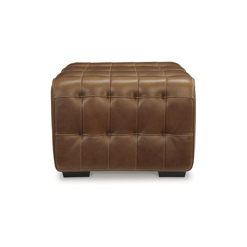 Brown Tufted Leather Match Mid-Century Modern Ottoman