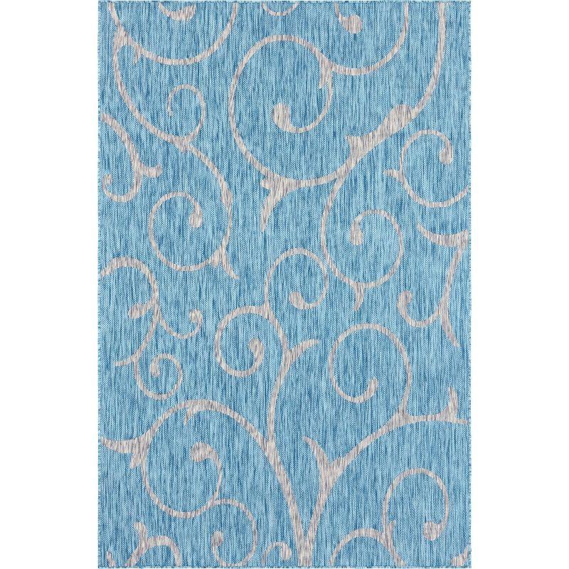 Unique Loom 6' 1 x 9' 0 Rectangle Indoor/Outdoor Botanical Light Aqua Area Rug