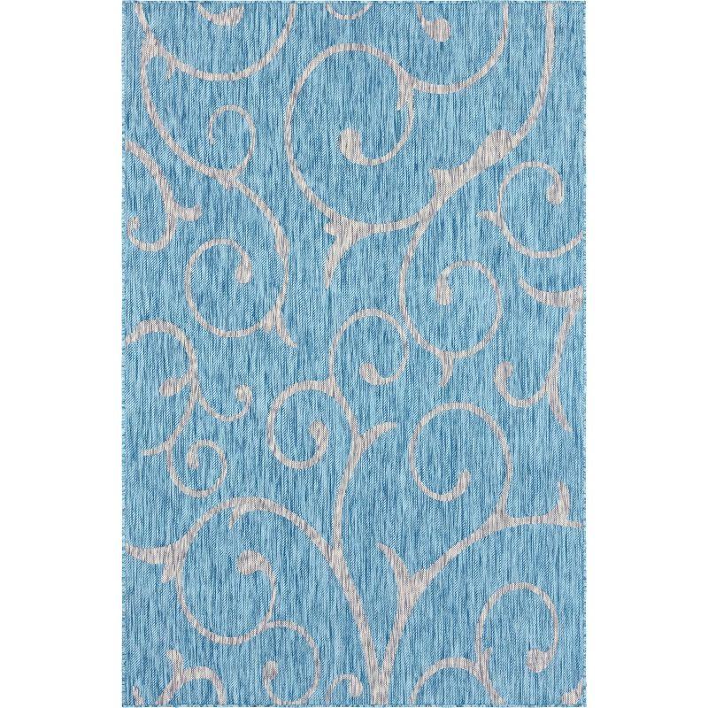 Light Aqua Rectangular Stain-Resistant Outdoor Area Rug 6' x 9'