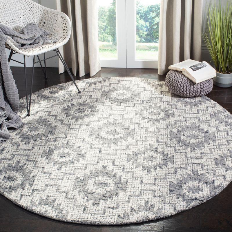 Rustic Gray Abstract Round Tufted Wool Blend Area Rug, 6' Diameter