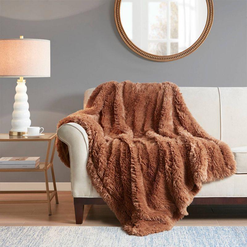 Brown Faux Fur Reversible Machine Washable Throw Blanket 50x60"