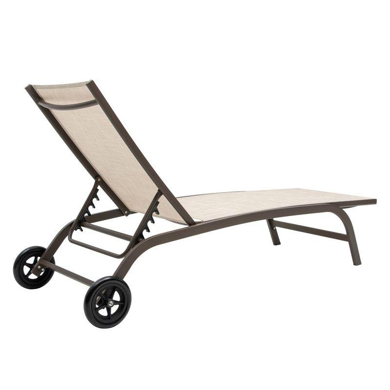 2pc Outdoor Adjustable Chaise Lounge Chairs with Wheels - Beige - Crestlive Products: Aluminum Frame, Rust & Weather-Resistant