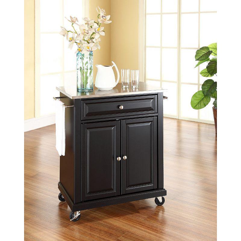 Portable Stainless Steel Top Kitchen Island Wood/Black - Crosley: With Storage, Adjustable Shelves & Casters