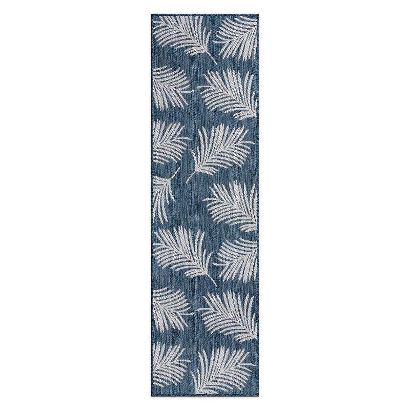 Tropical Navy Floral Flatwoven Synthetic 2'x7' Indoor/Outdoor Rug