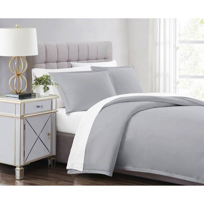 Gray King Cotton Sateen 3-Piece Duvet Cover Set