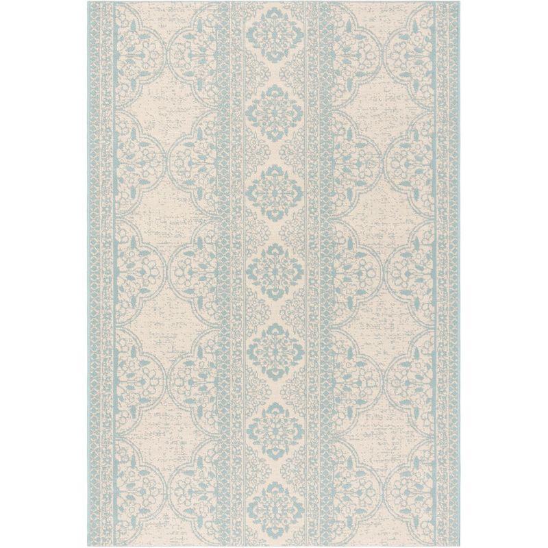 Aqua and Cream Rectangular Reversible Synthetic Area Rug