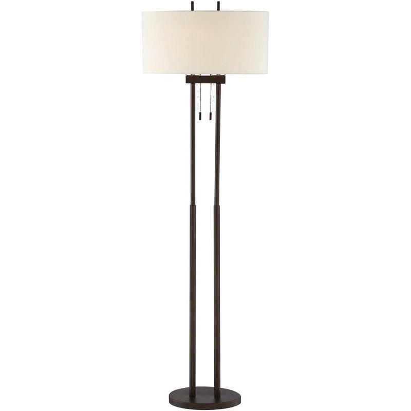 Modern Bronze Twin Pole Floor Lamp with Off-White Shade