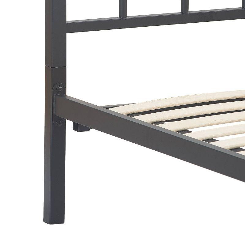 King Matte Black Metal Platform Bed Frame with Headboard and Slats