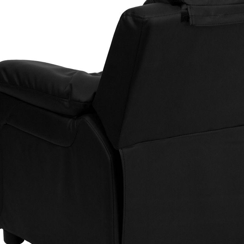 Flash Furniture Charlie Deluxe Padded Contemporary Black LeatherSoft Kids Recliner with Storage Arms