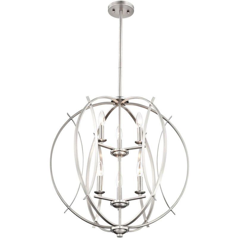 Possini Euro Design Spherical Brushed Nickel Large Chandelier 24" Wide Modern 6-Light Fixture for Dining Room House Foyer Kitchen Island Entryway Home