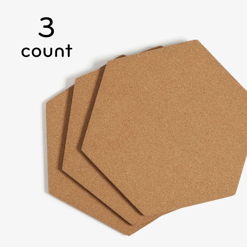 U Brands 3ct Hexagon Cork Bulletin Board Tiles: Small Corkboard for Wall, Dorm Bulletin Board, 11.5" x 10.25", Brown