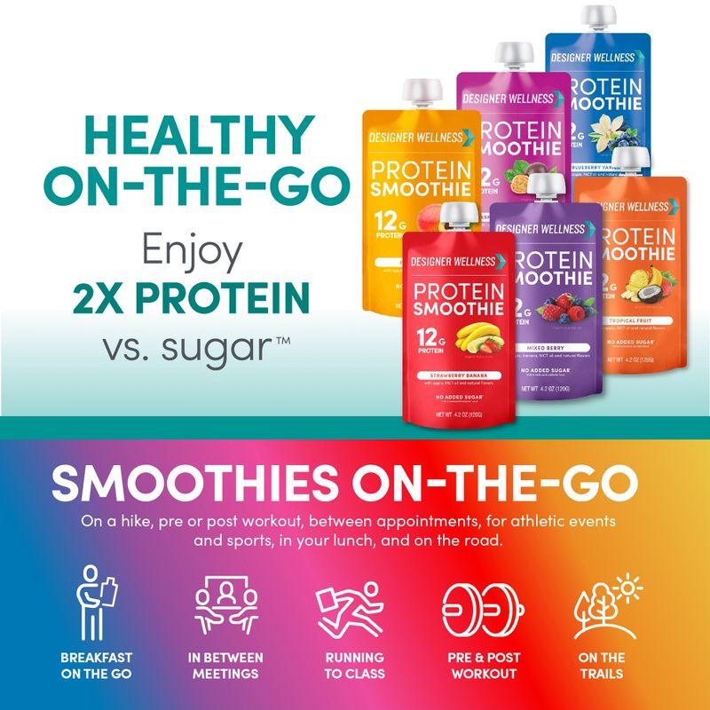 Designer Wellness Protein Smoothie, Real Fruit, 12g Protein, Low Carb, Zero Added Sugar, Gluten-Free, Mixed Variety, 12 Count