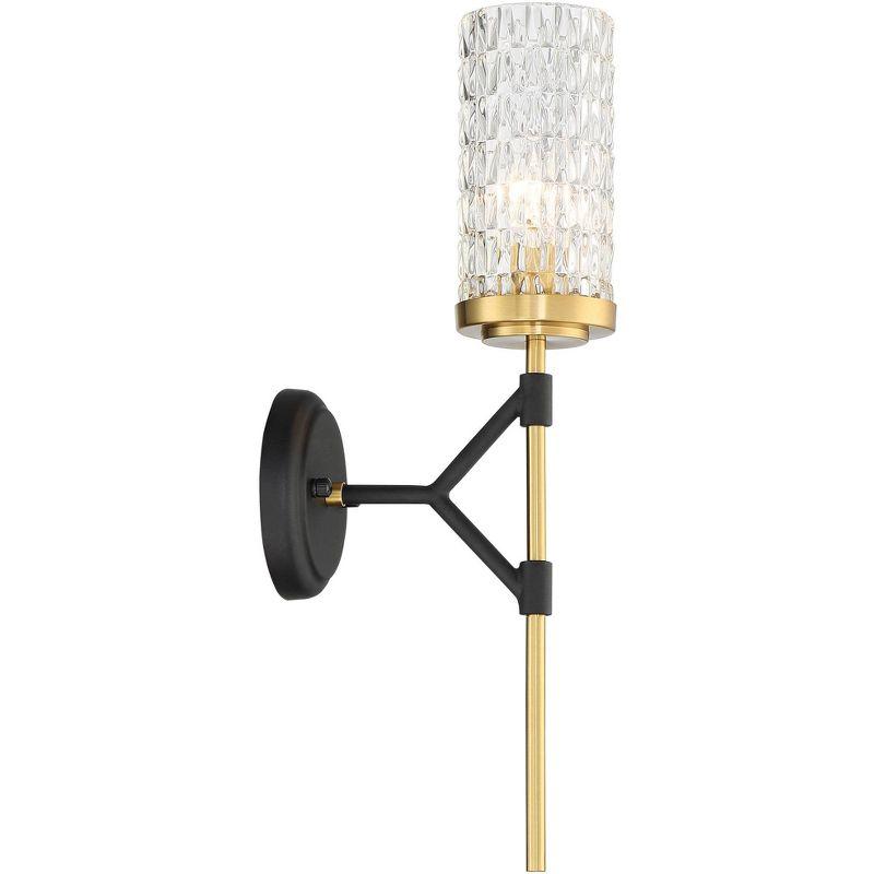 Possini Euro Design Darin Modern Wall Light Sconce Black Brass Hardwire 4 1/2" Fixture Faceted Cylinder Glass for Bedroom Bathroom Vanity Reading Home