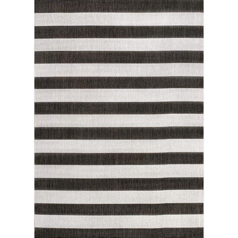 3' x 5' Negril Two-Tone Wide Stripe Indoor/Outdoor Area Rug, Black/Cream - JONATHAN Y