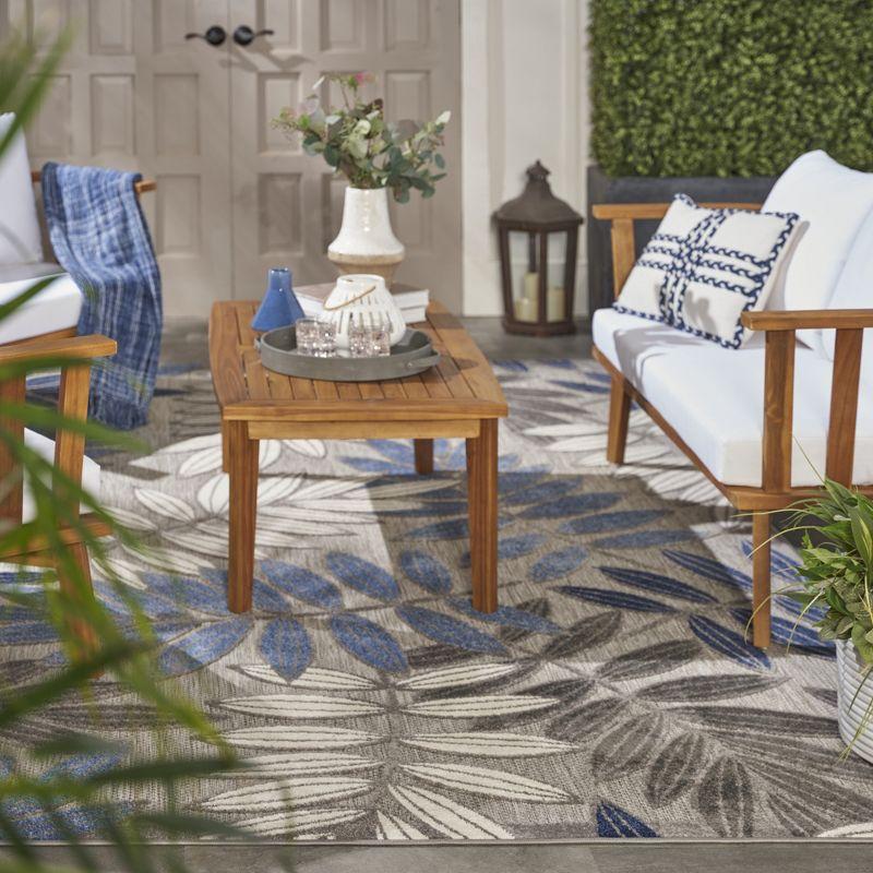 Nourison Aloha Floral Leaf Flatweave High-Low Indoor Outdoor Area Rug Grey/Blue 3'6" x 5'6"