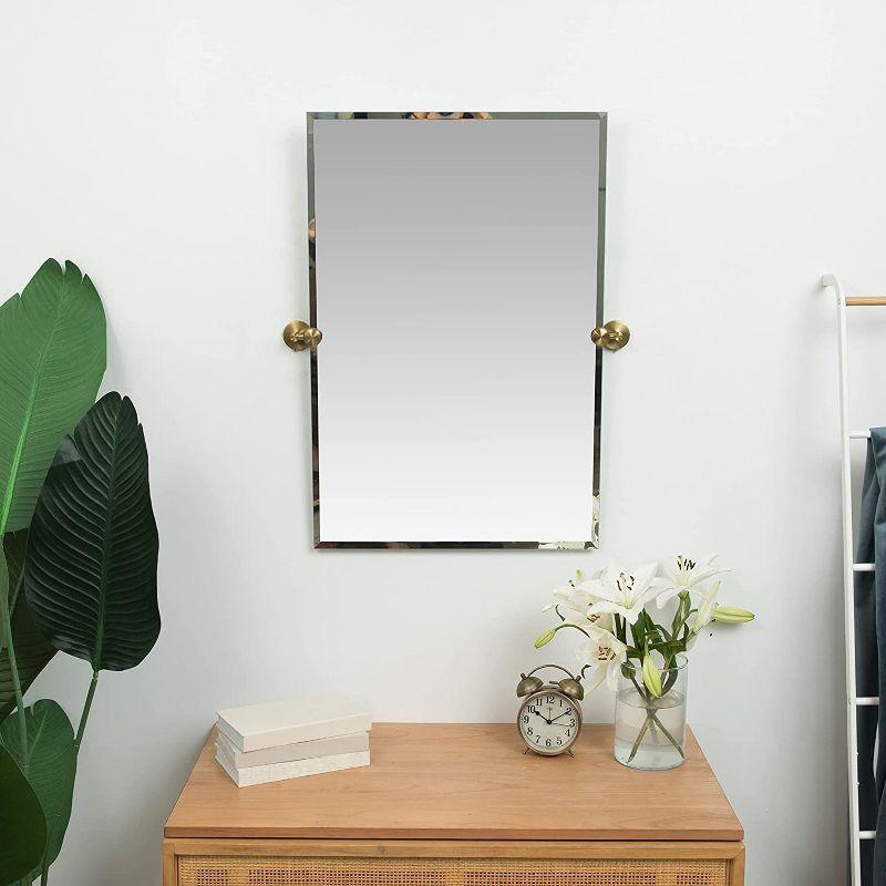 Hamilton Hills Large Tilting Pivot Rectangle Mirror with Brushed Gold Wall Anchors