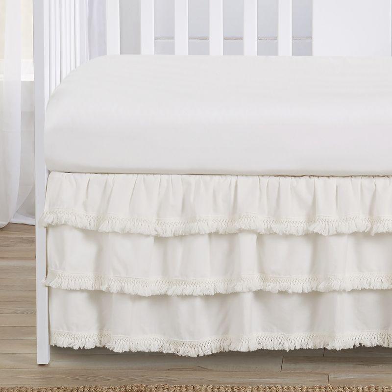 Sweet Jojo Designs Girl 3 Tiered Ruffle Crib Bed Skirt Bohemian Fringe Off White