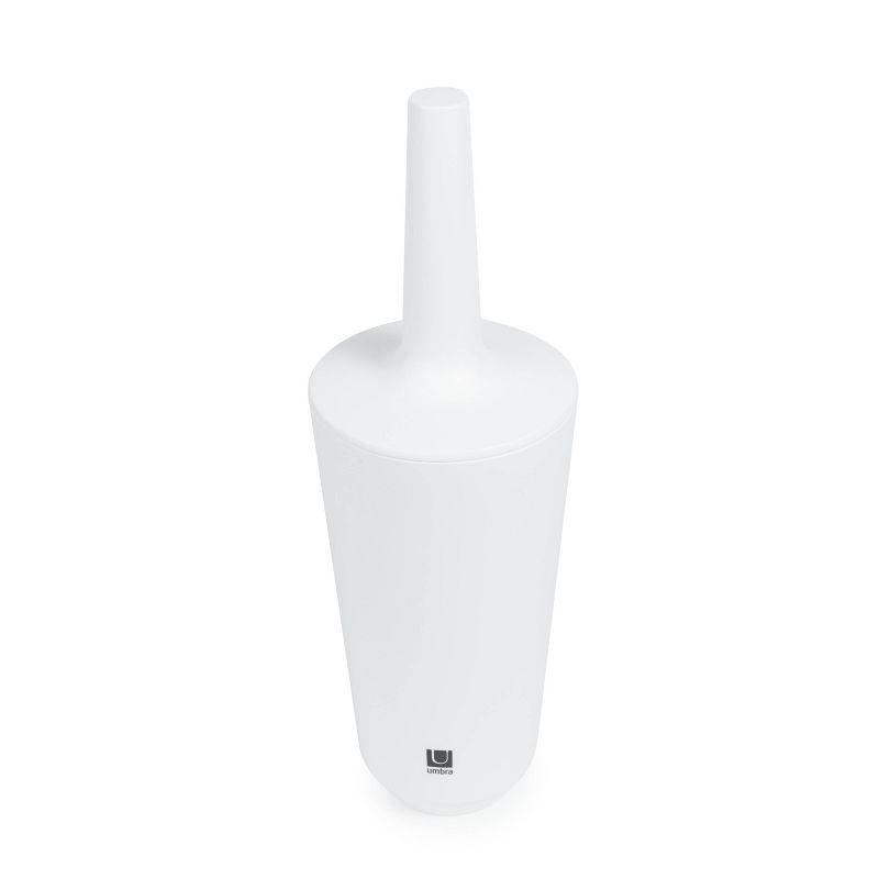 Compact White Ceramic Toilet Brush with Enclosed Holder