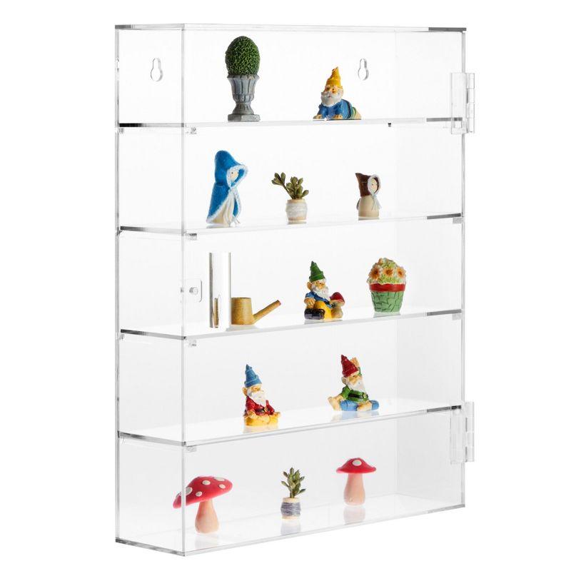 Juvale 5-Tier Acrylic Display Case for Collectibles, Mini Action Figures and Rocks - Wall Mountable Collection Cabinet (Clear)