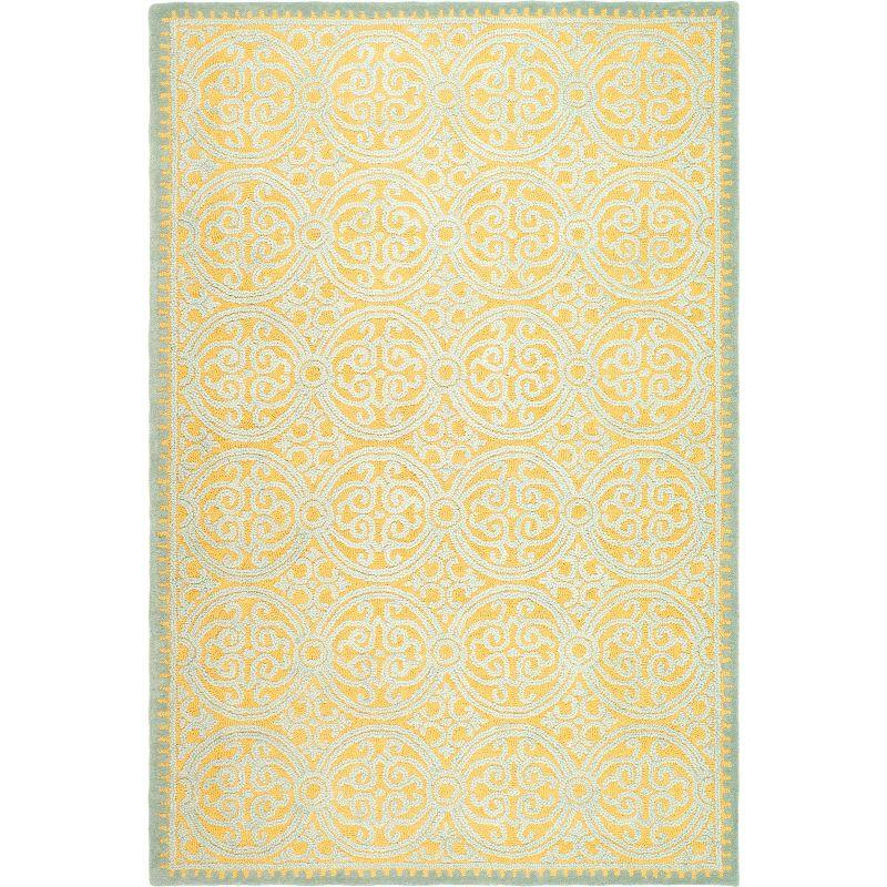 Blue and Gold Hand-Tufted Wool Geometric Area Rug