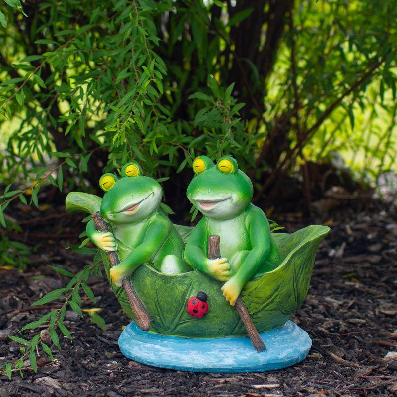 Green Polyresin Frogs on Lily Pad Garden Statue