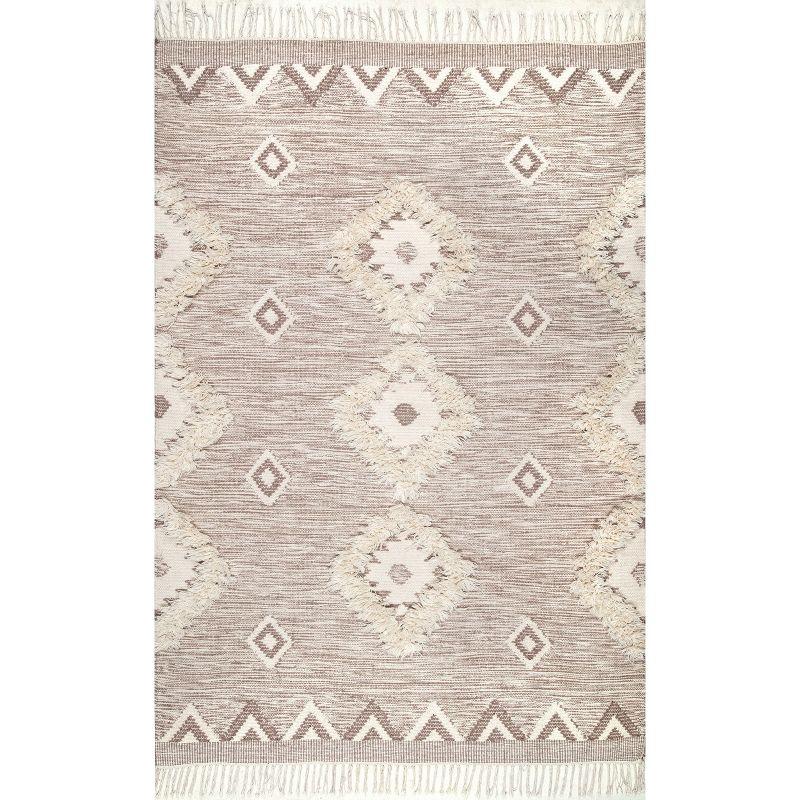 Nuloom Savannah Geometric 2x3 Wool Accent Indoor Area Rug for Living Room Bedroom Dining Room Entryway Kitchen, Beige/Ivory