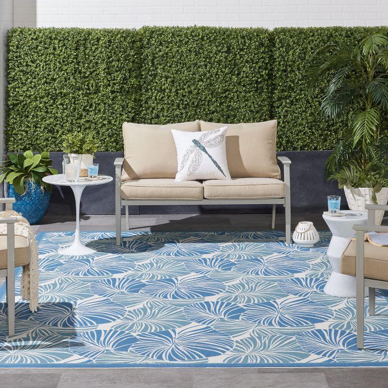 Floral Blue Outdoor Area Rug