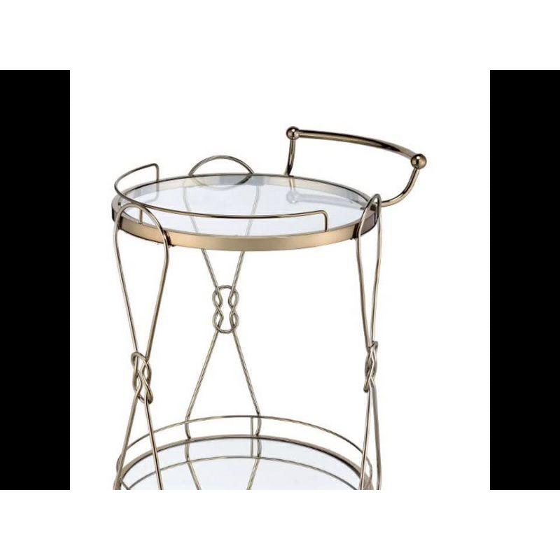 25" Zekera Serving Cart Champagne with Glass Shelves & Metal Wheels - Acme Furniture