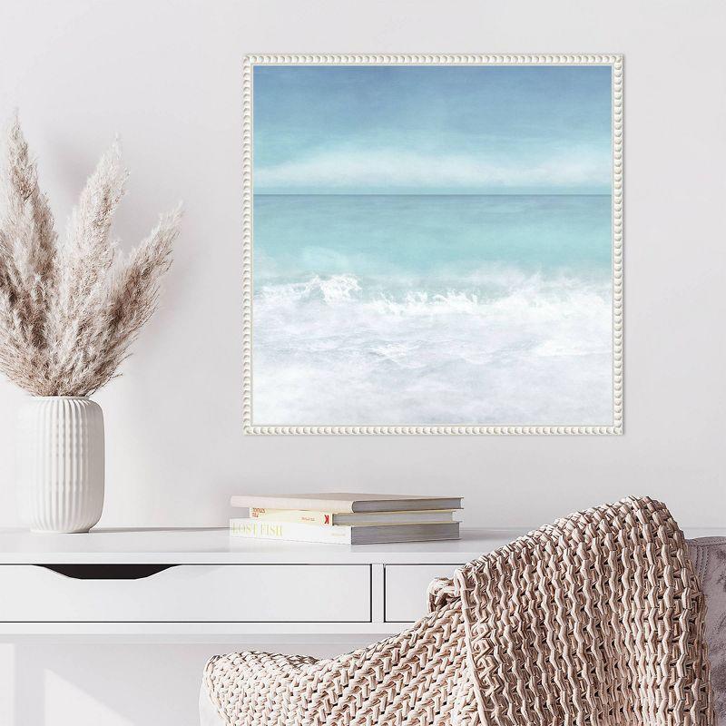 Tranquil Ocean Waves Coastal Canvas Art with White Frame