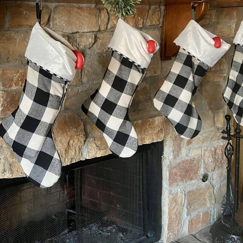 20in HangRight Buffalo Check Christmas Stocking Black/White - Haute Décor: Adjustable Loop, Polyester