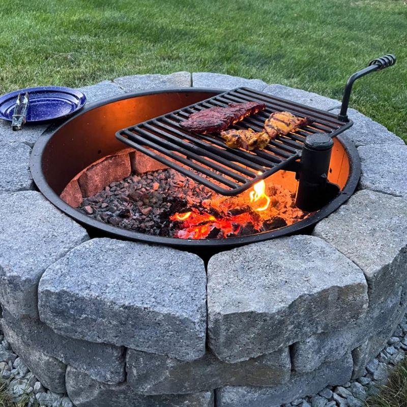 Pilot Rock 30 Inch Heavy Duty Steel Ground Fire Pit Ring Insert Liner and Metal Cooking Grate for Grilling, Camping, and Backyard Bonfires, Black