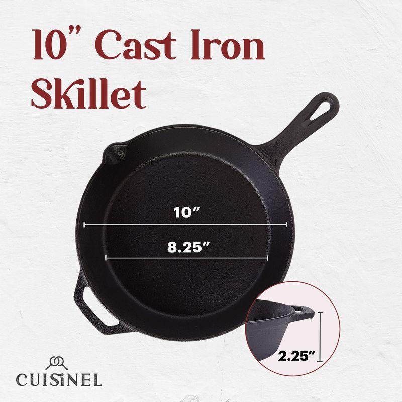 Cuisinel Cast Iron Skillet with Lid - 10"-Inch Frying Pan + Glass Cover + Heat-Resistant Handle Holder