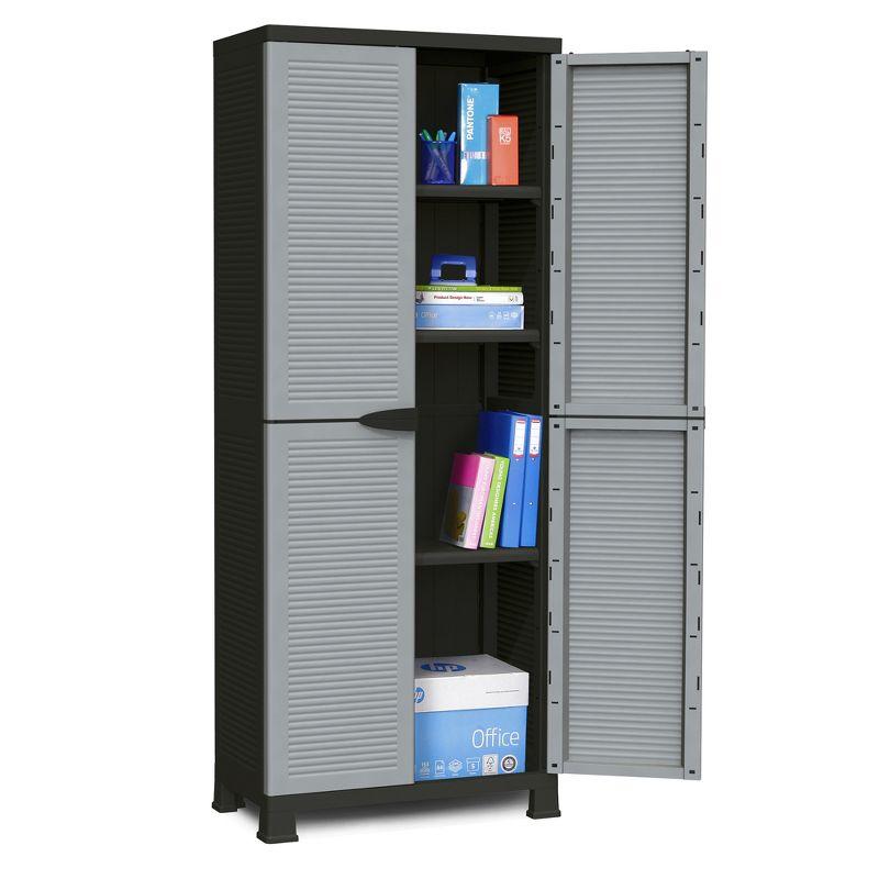 RAM Quality Products PRESTIGE UTILITY Indoor Outdoor Tool Storage Organizing Cabinet with Lockable Double Grey Doors