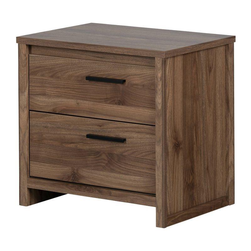 Natural Walnut 2-Drawer Nightstand with Black Handles