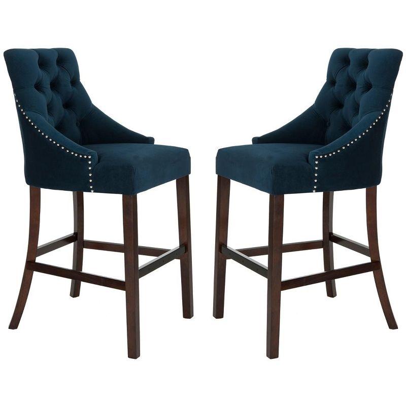 Elegant Navy Velvet and Chrome Wingback Bar Stool, Set of 2