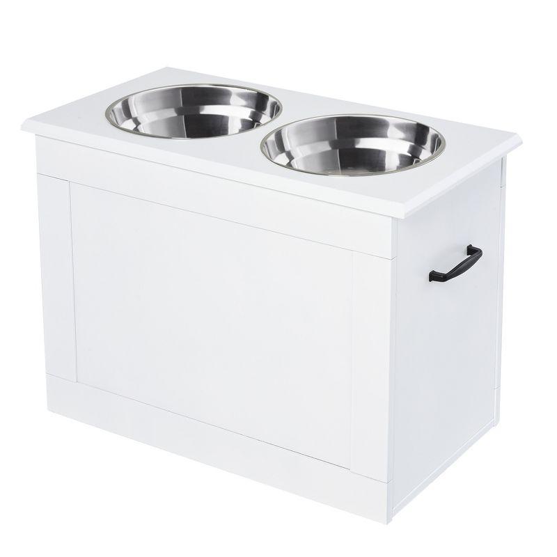 PawHut Raised Pet Feeding Storage Station with 2 Stainless Steel Bowls Base for Large Dogs and Other Large Pets