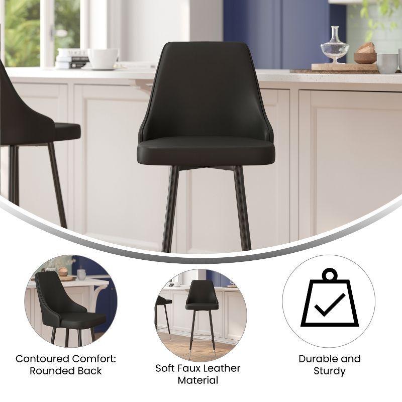 Emma and Oliver Set of Two Modern Bar Height Black Faux Leather Upholstered Dining Stools with Chrome Accented Metal Frames and Footrests