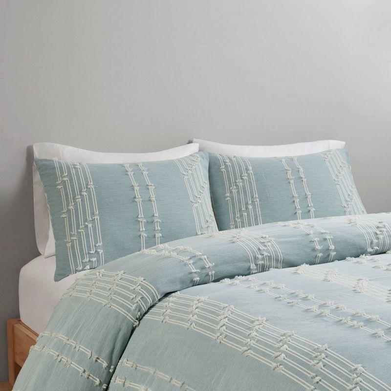 Ink+Ivy 3pc King/California King Kara Cotton Jacquard Duvet Cover Set Aqua: Reversible, Lightweight, OEKO-TEX Certified