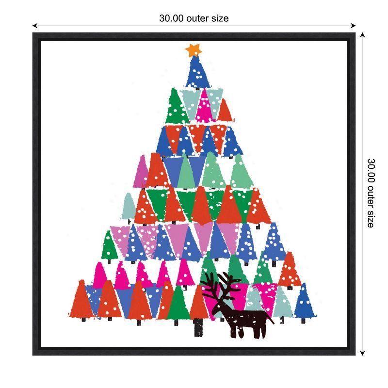 Colorful Christmas Tree Canvas Print with Black Frame