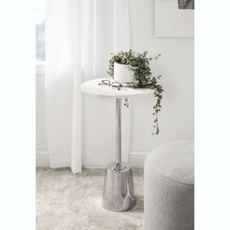 Kate and Laurel Tira Round Metal Side Table, 14x14x24, Silver and White