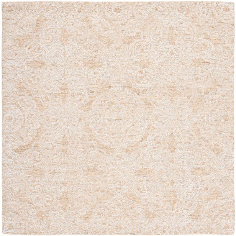 Ivory and Gold 6' x 6' Hand-Tufted Wool Square Rug