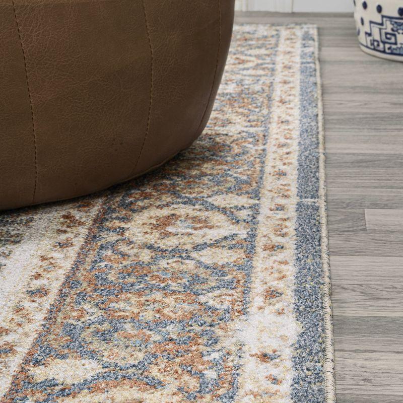 JONATHAN Y Keesha Bold Distressed Medallion Low-Pile Machine-Washable Blue/Cream 5 ft. x 8 ft. Area Rug