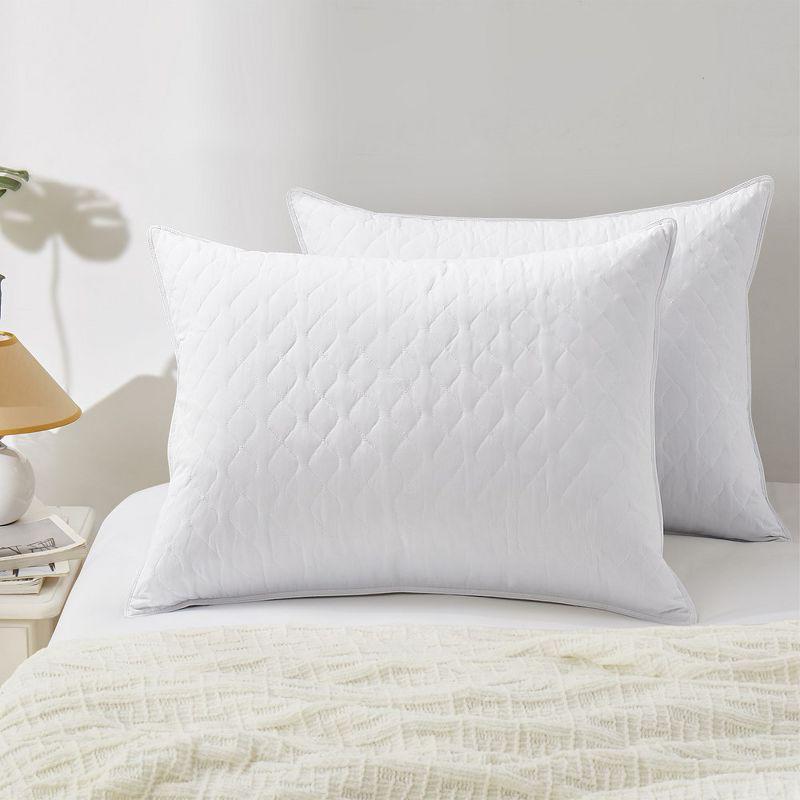 Peace Nest 2 Pack Medium-Soft Goose Feather Pillows White Quilted Cover, King