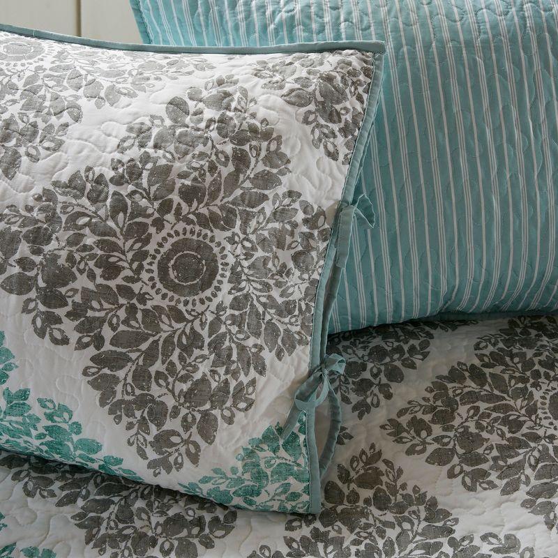 Aqua and Gray Floral Reversible Microfiber Daybed Set