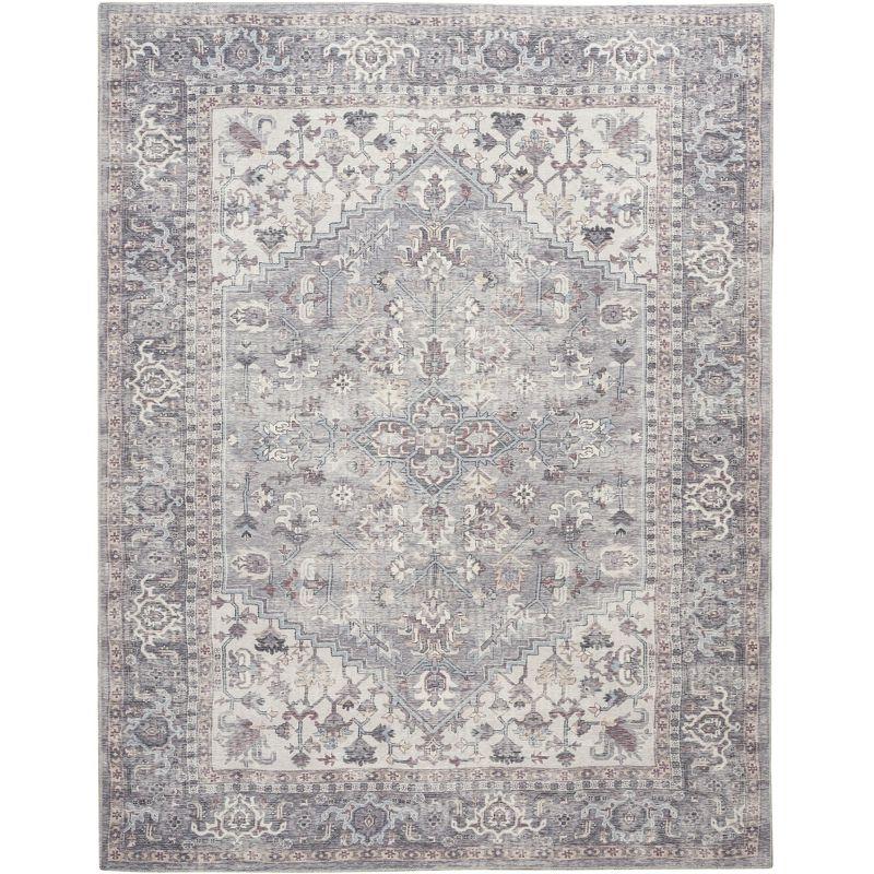 Gray Floral Cotton Chenille 9' x 12' Area Rug