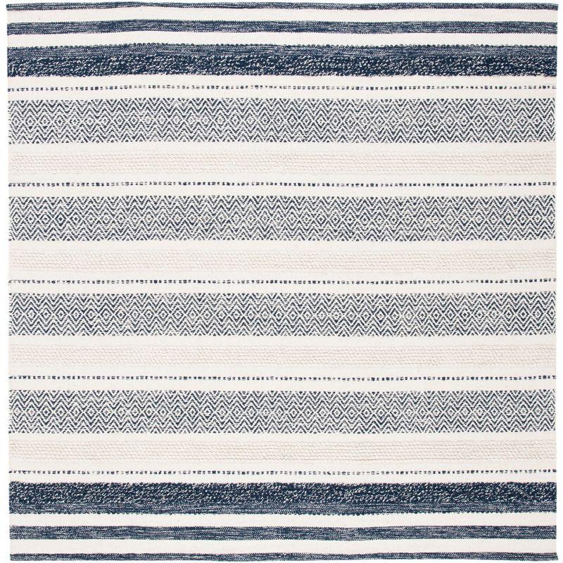Striped Kilim STK502 Hand Woven Area Rug - Ivory/Navy - 7'x7' - Safavieh.