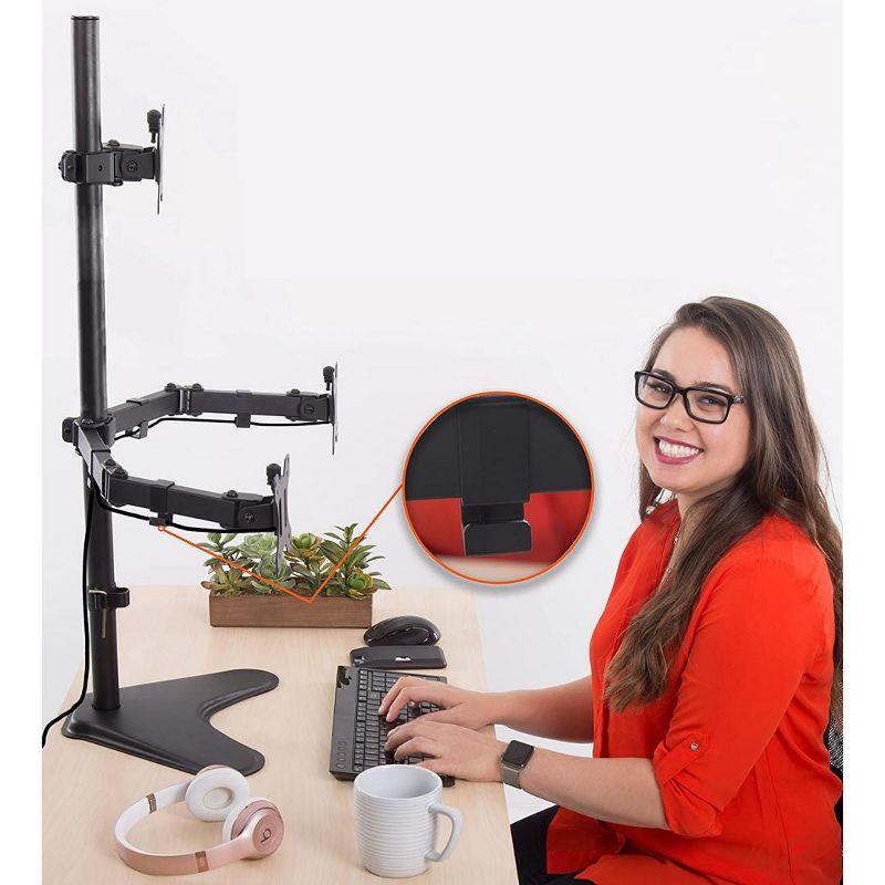 Triple Monitor Mount – Freestanding Monitor Arm with 3 Adjustable VESA Mounts – Black – Stand Steady